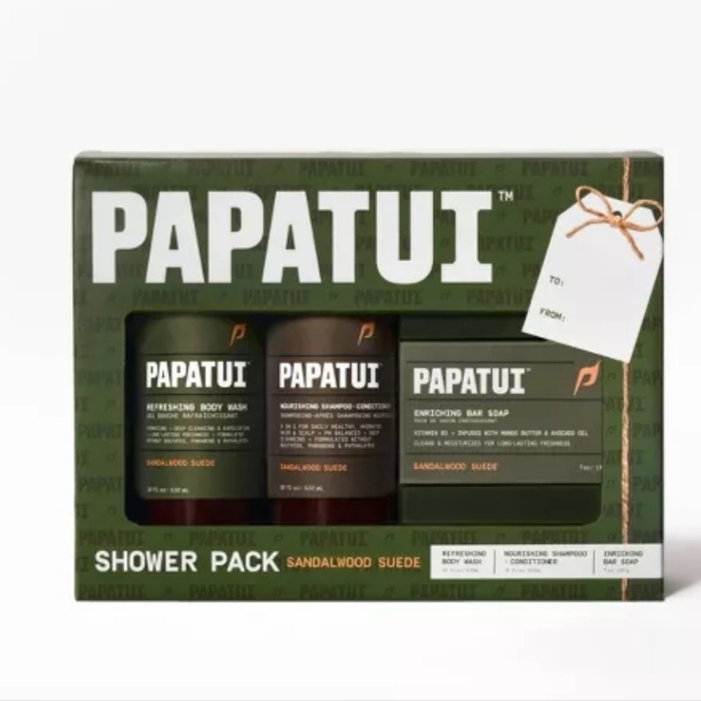 PAPATUI Shower Pack with Sandalwood Suede Gift Set For Men New In Box